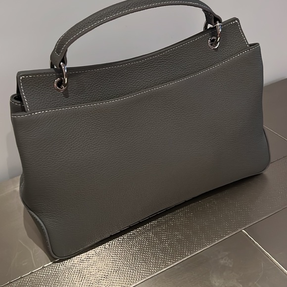 Taupe Grey Real Leather Handbag Tote 12”x8.5”x5” with Handle and Shoulder Strap - Picture 7 of 10